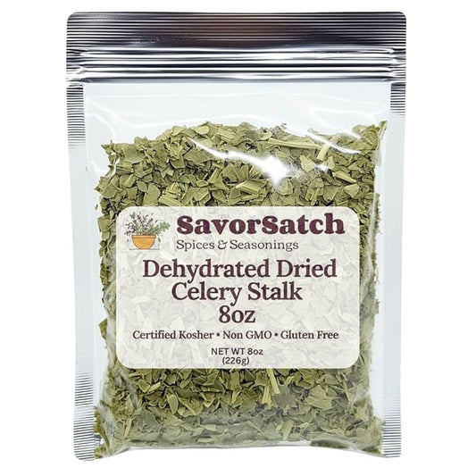 SavorSatch Dehydrated Dried Celery Flakes, Crosscut ??8oz Resealable Pouch | Dried Vegetables for Cooking, Soups, Stews, Camping, Emergency Supply | Certified Kosher