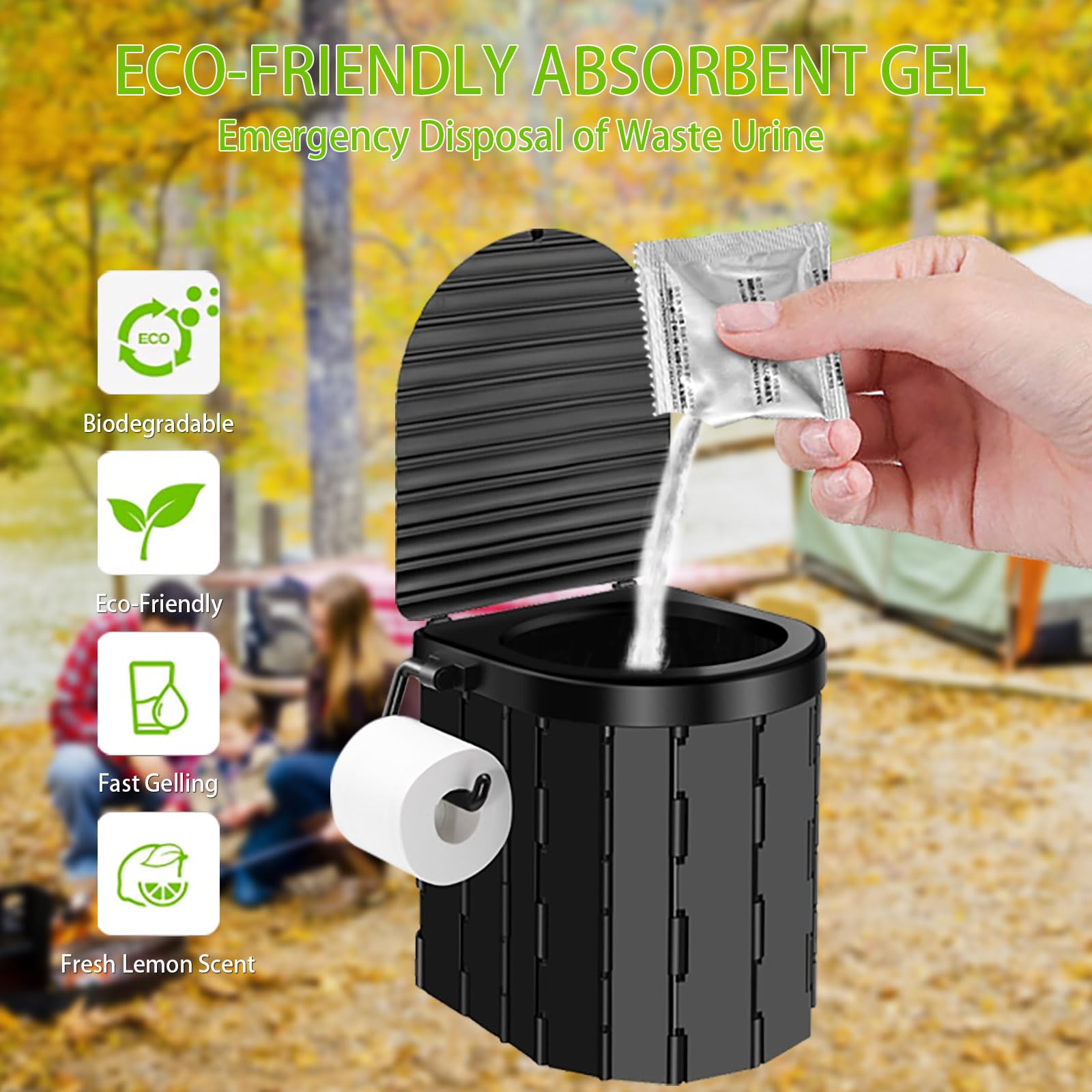 Portable Toilet Kit for Adults, Camping Toilet with Pop-Up Privacy Tent and Poo Gel Toilet Bags