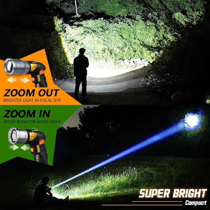Rechargeable Spotlight with Adjustable Focus,2000LM,12H Long Lasting Handheld Spotlight with Foldable Stand Spot Lights IP67 Waterproof Outdoor for Camping Hunting Boating Emergency