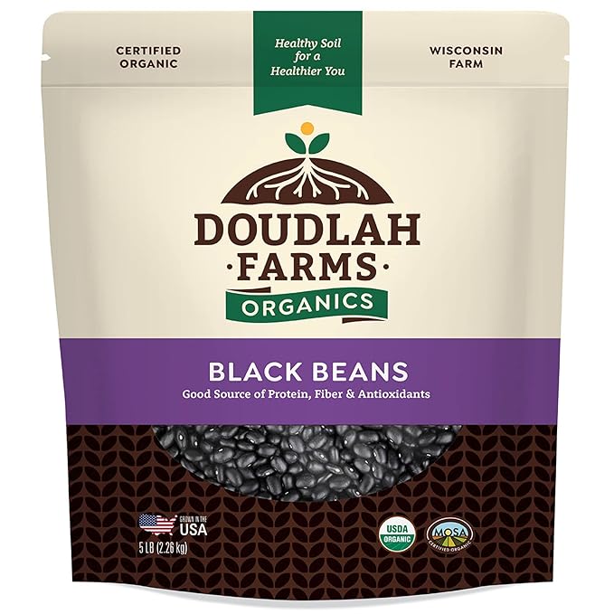 Organic Dried Black Beans 5 lb, Unsalted, Low-Sodium, Non-GMO, Farmed From Regenerative Soil, Tested Clean Certified ??Rich in Fiber & Protein ??Perfect for Soups, Burritos, Salads & Chili by Doudlah Farms