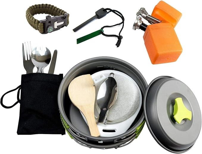 MalloMe Camping Cookware 18pc Mess Kit w/Backpacking Stove ??Camping Cooking Set for Backpacking Gear - Camping Pots and Pans Set w/Camping Pot Pan Stove Utensils Camp Kitchen Equipment Accessories