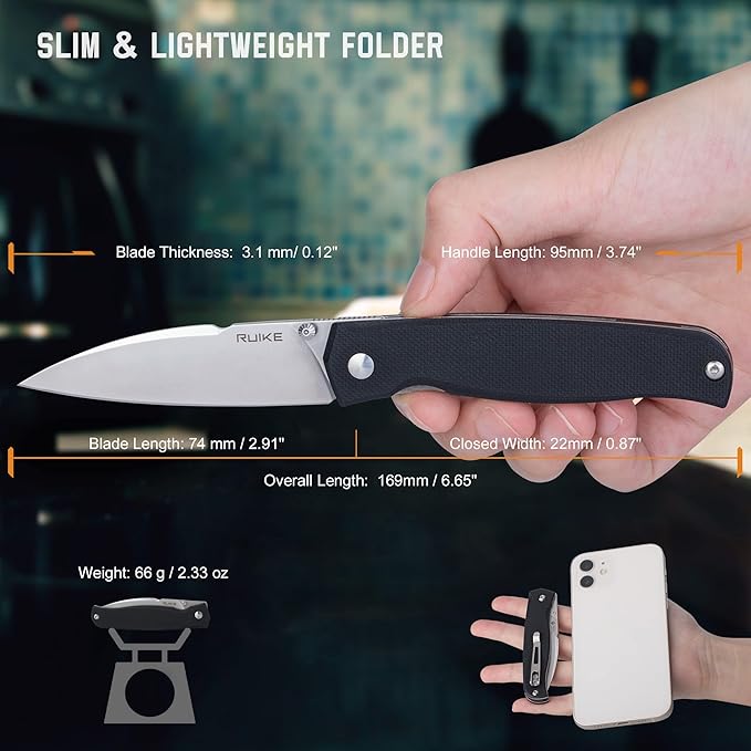 EDC Folding Small Pocket knife for men, women, 14C28N,Liner Lock,G10 Lightweight Handle, Cold Stainless Steel,Camping Tactical Knives Belt Clip, Flipper Microtech Elemental Survival Hiking Hunting Gadgets Gear Tool Dad Father Gift,Ruike P662