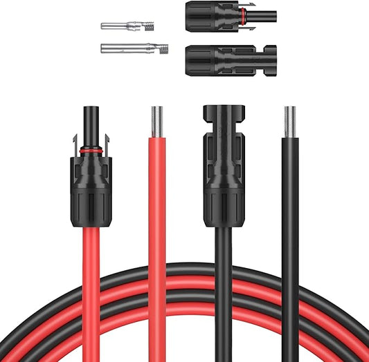 10 Feet 10AWG(6mm²) Solar Panel Wire, 10 Gauge 10FT Black & 10FT Red Tinned Copper Extension Cable Kits with Female and Male Connector for RV Home Boat and Any Other Off-Grid Applications