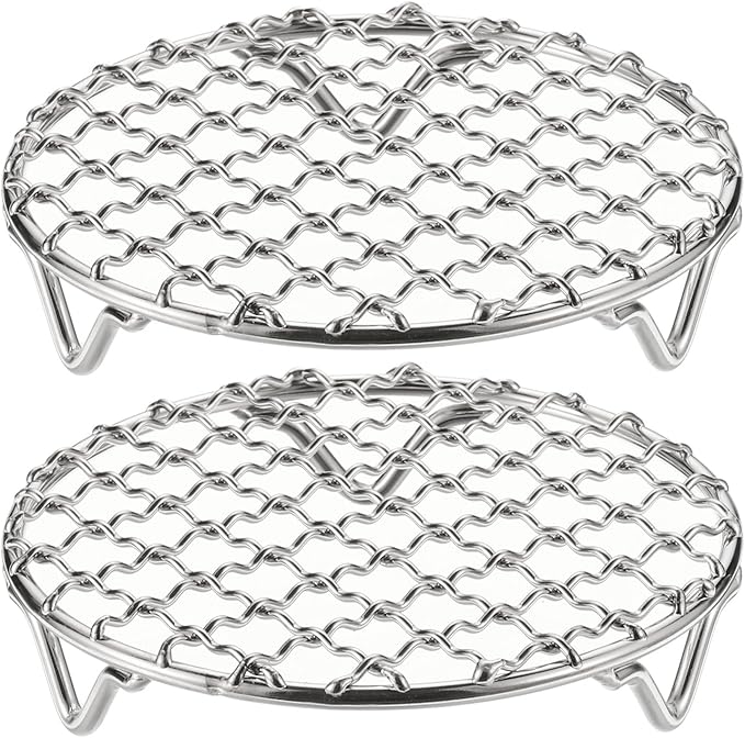 HARFINGTON 2pcs Round Cooking Rack 4.7-inch 201 Stainless Steel Cross Wire Barbecue Grill Net with 20mm Legs for Cooking Baking Steaming BBQ