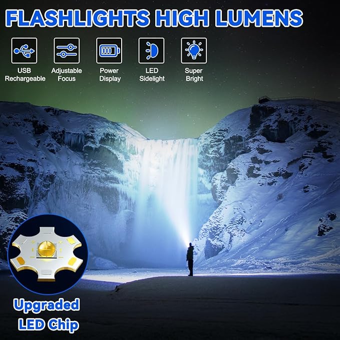 6Pack Rechargeable Flashlights, 7Mode Flashlights High Lumens, Super Bright LED Flashlight, Adjustable Tactical Flash Light, High Powered Flash Light, Handheld Flashlight for Home Emergency Camping