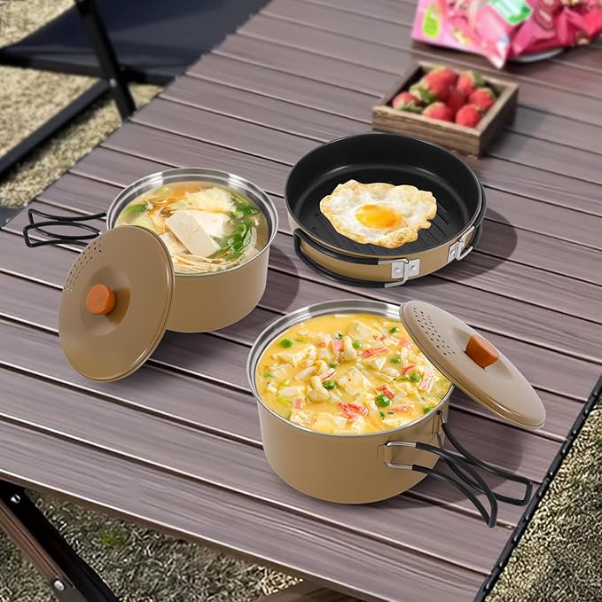 Camping Cookware Set, Camping Cooking Set,304 Stainless Steel Camping Pots &Frying Pan Set,Campfire Cooking Equipment with Storage Bag for Camping,Household, Hiking, Beach Trips