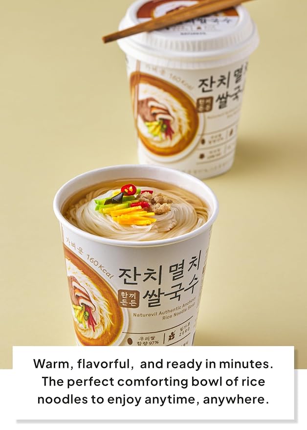 KFOOD Korean Food NATUREVIL Authentic Anchovy Seafood Cup Rice Noodle Instant Noodle Bowls, Anchovy Flavor Broth with Rice Noodles, Gluten-free, NON-GMO, No artifical additives 1.69oz (6 Pack, 10.16oz)