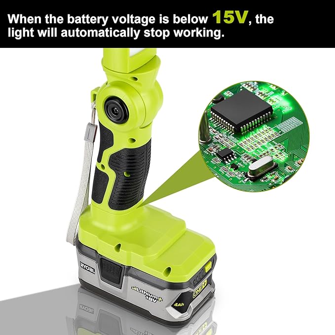 YEX-BUR LED Work Light for Ryobi 18V Battery, 12W 1000LM Protable Flashlight with Low Voltage Protection 270° Rotating Wide-Angle Lighting for Workshop, Camping, Outdoor