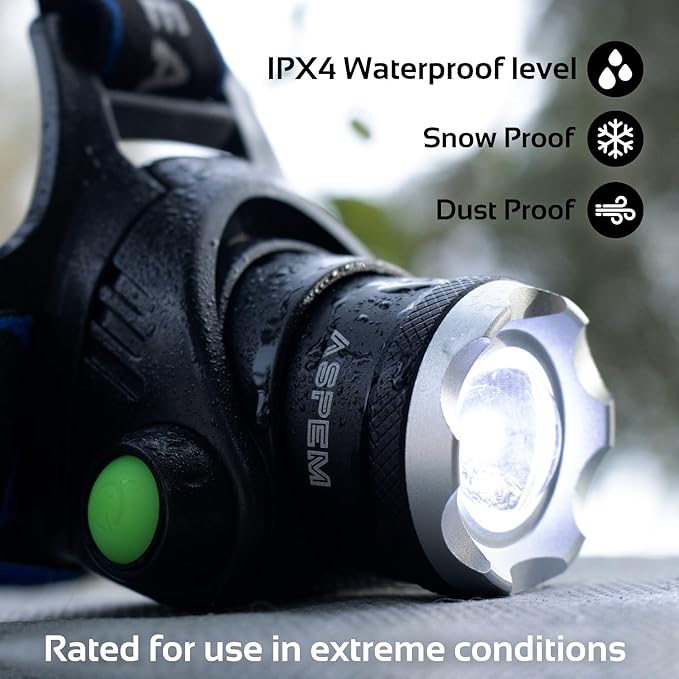 Rechargeable LED Headlamp with 1000 Lumens, Super Bright headlamp IPX4 Waterproof, 3 Lighting Modes,90° Adjustable Head, USB Cable Included,headlamp for Camping, Hiking, Fishing, Running