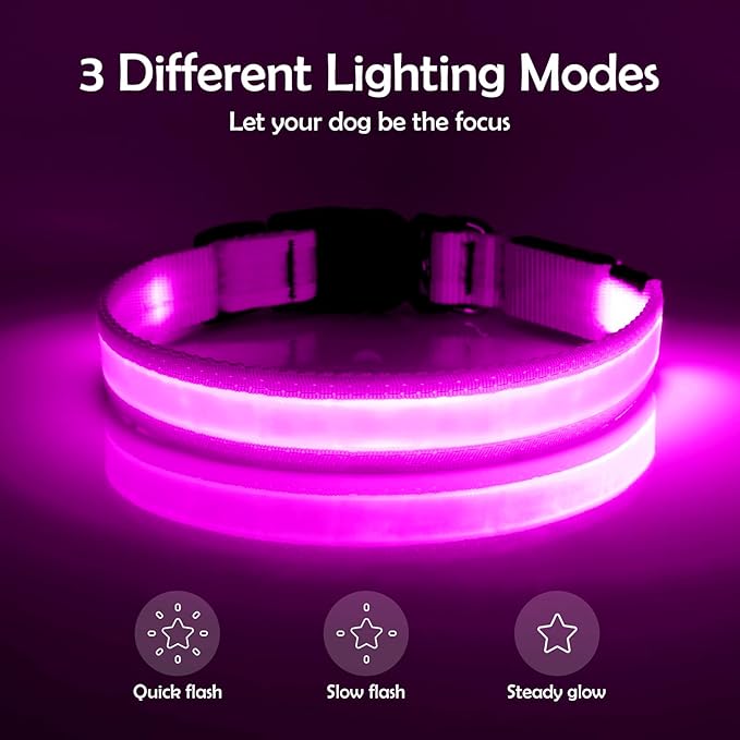 VIZPET LED Dog Collar, Light Up Dog Collar Adjustable USB Rechargeable Super Bright Safety Light Glowing Collars for Dogs (Purple, Large[18.89-23.62 inch/48-60cm])