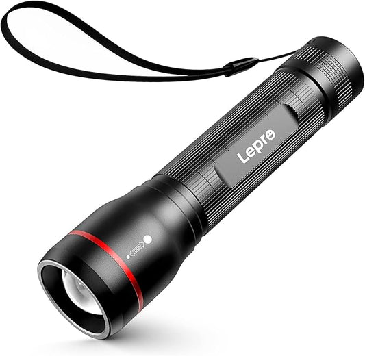 Lepro LED Tactical Flashlight, LE3000 High Lumen Streamlight Torch, 5 Lighting Modes, Zoomable, Water Resistant, Adopted by Osram P9 LED, Powered by AA Battery, for Camping, Running, Emergency