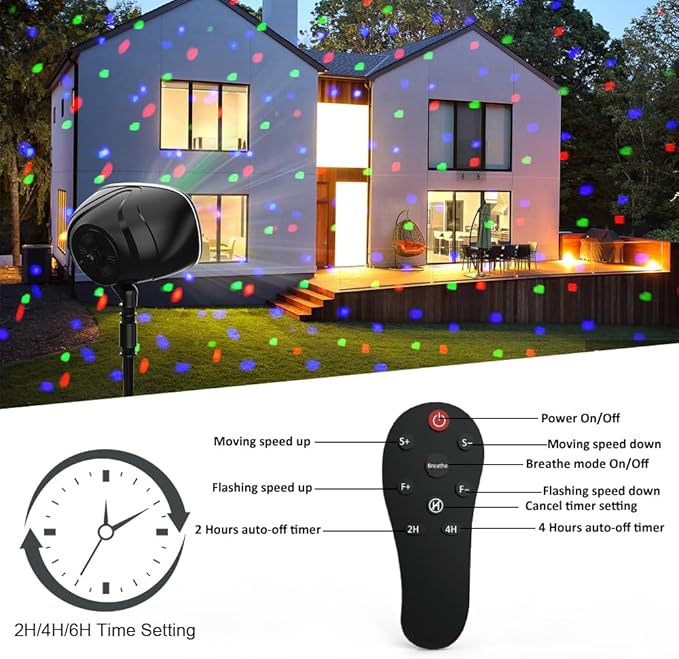 Elec3 Christmas Snow Projector Lights Outdoor, RGBW Snowfall Projector Lamp Rotating Falling Snow Projector with Remote Control Landscape Multicolor Lights for House Yard Garden Halloween Xmas Decor