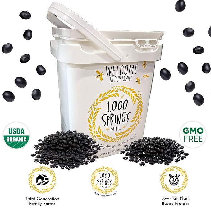 1000 SPRINGS MILL - 25lb Bulk Bucket Organic Black Beans - Used for Soups, Salads, Chili, Dips or Various Breakfast Dishes - Bulk Dry Black Beans - Vegan Friendly