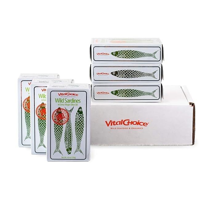 Vital Choice Wild Sardines in Organic Extra Virgin Olive Oil, 4.4-Oz Tins (Pack of 6)