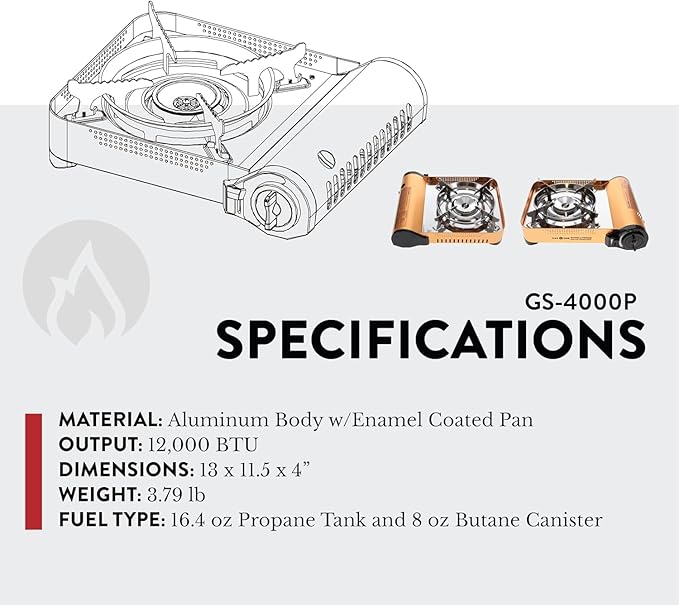 Gas ONE GS-4000P - Camp Stove - Premium Propane or Butane Stove with Convenient Carrying Case - Patented - Great for Camp Stove and Portable Butane Stove for All Cooking Application