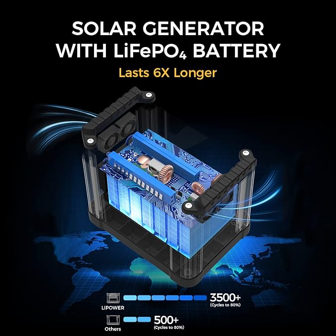 Lipower Solar Generator, 1120Wh Power Station 3 * 1000W AC Outlets(2000W peak), 60W USB-C Output, Generator for Camping, CPAP, Home Backup