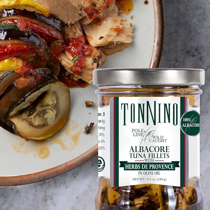 Tonnino Tuna Fish Albacore - Olive Oil with Herbs de Provence ??Pack of 6 ??Alternative to Salmon ??Protein Snacks ??Ready to Eat Meals