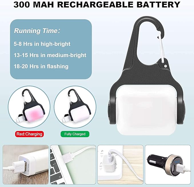 USB Rechargeable Clip-on Dog Collar Light - 3 Modes, IP65 Waterproof, Night Walking, Running, Camping, Climbing, Bike - 3 Pack