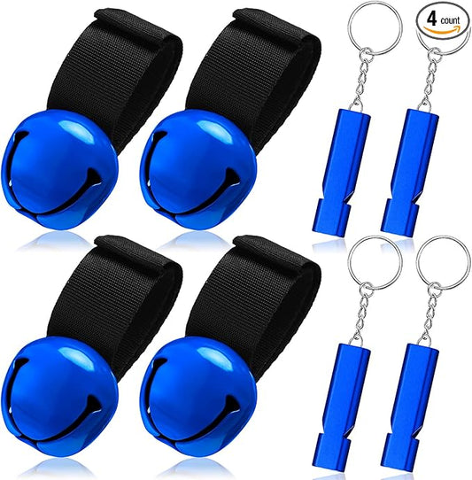 4 Sets Bear Bells with Whistle for Hiker, Loud Bear Bell with Emergency Whistle, Bear Bells for Hiking, Outdoor Camping, Survival, Biking, Fishing, Climbing, Hunting, Pet Tracker