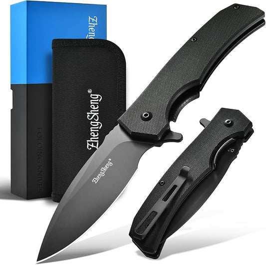 Praxis Folding Pocket Knife, 3.6" PVD Titanium Coating D2 Steel Blade Foldable Knife with G10 Handle Lightweight Camping Survival Hiking Knives
