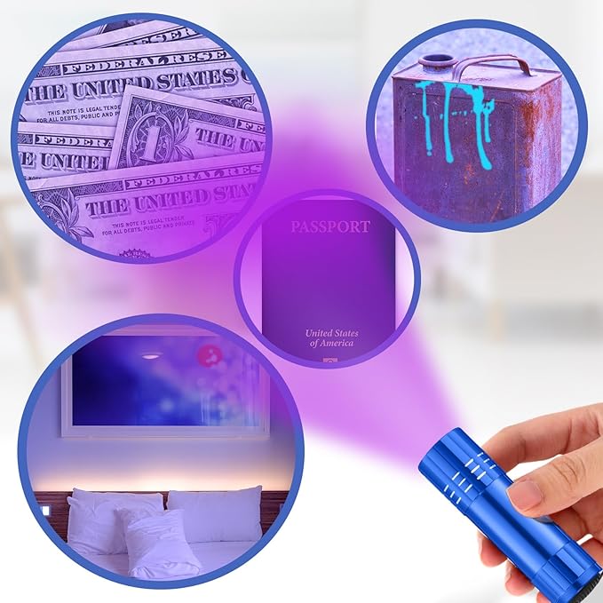 Riakrum 12 Pieces UV Blacklight Flashlights LED Handheld Mini Light Flashlight Small Portable Detector 395nm 9 LED Light for Pet, Carpet Dry Stains Detection, Spot Scorpions, Resin Curing(Blue)