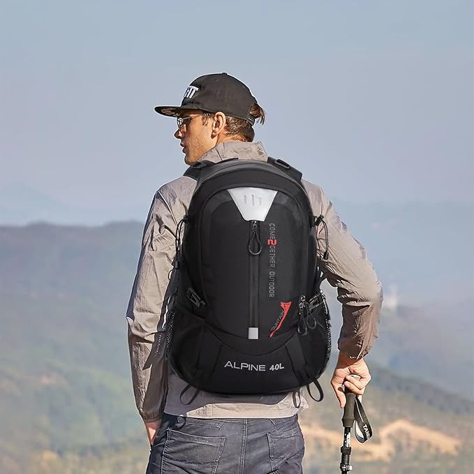 Hiking Backpack Camping 40L Outdoor Daypack Lightweight Travel Backpack with Rain Cover for Women Men (Black)