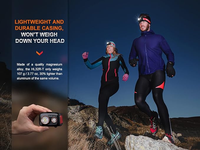 EdisonBright Fenix HL32R-T 800 Lumen spot/Flood Light Rechargeable (AAA Compatible) Lightweight headlamp, for Jogging/Camping Battery carring case