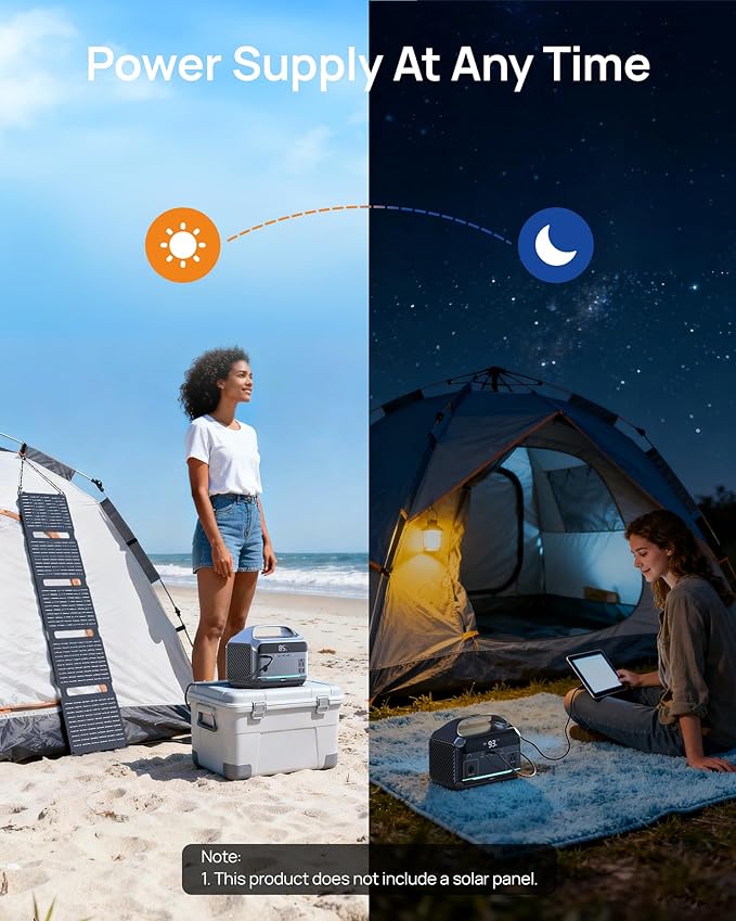 Portable Power Station, 288Wh (90,000mAh) LiFePO4 Battery, 350W (600W Peak) Power Bank with AC Outlet, 8.2LB Fast Charing Mini Solar Generator for Outdoor Camping and Emergency (Solar Optional)