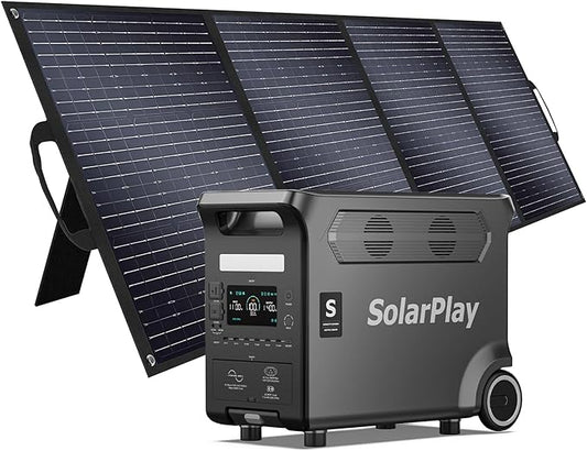 SolarPlay Q3600 3600W/3840Wh Portable Power Station With 400W Solar Panel, 2.5Hrs Fast Charging Solar Generator with LiFePO4 Battery, 5500W Surge Emergency Power for Home Backup, RV, Camping