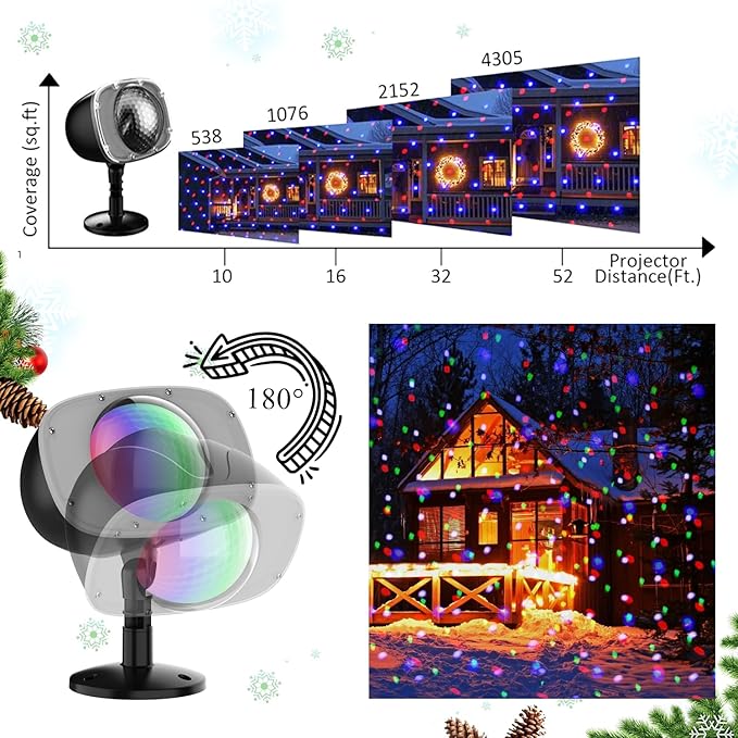 Christmas Snowfall Projector Lights Outdoor, Dynamic Snow Falling Lighting Effects Holiday Projector Lights for Xmas Moving Points Landscape Lights for House, Garden Yard Club Pub Decorations