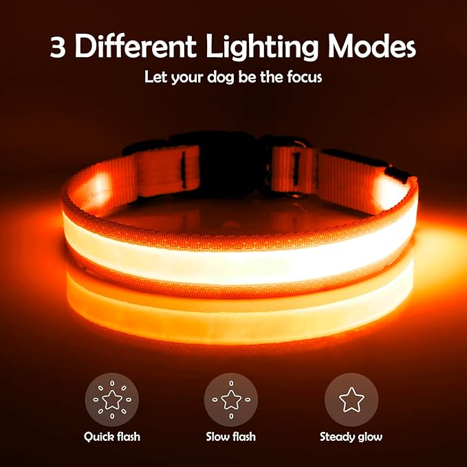Vizpet LED Dog Collar, Light Up Dog Collar Adjustable USB Rechargeable Super Bright Safety Light Glowing Collars for Dogs(X-Large,Orange)