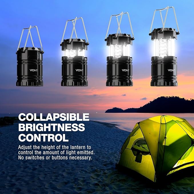 8 Pack LED Camping Lantern, LED Lanterns, Suitable Survival Kits for Hurricane, Emergency Light for Storm, Outages, Outdoor Portable Lanterns, Black, Collapsible, (Batteries Included)