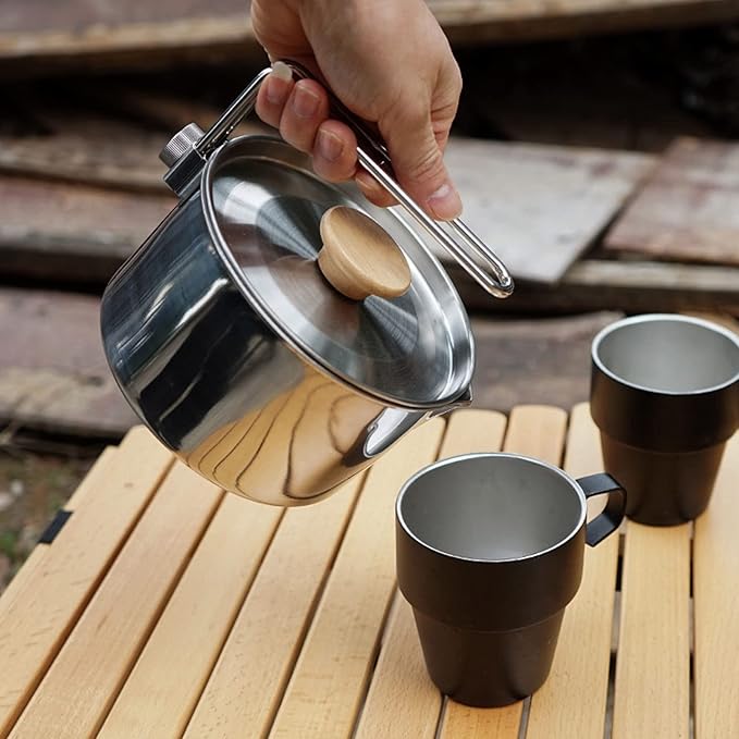 Stainless Steel Camping Kettle, Portable 1L Camping Pot with Removable Handle, Ideal for Outdoor Activities, Hiking, and Picnics