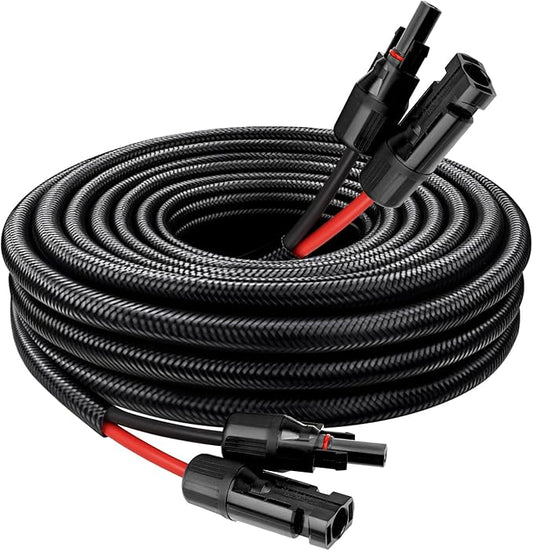 Solar Panel Extension Cable - 10AWG 10FT Solar Wire with Female & Male Waterproof Connector Flame Retardant Protective Sleeving PV Wire for RV, Photovoltaic Systems, Home, Boat, Solar Panels, Car