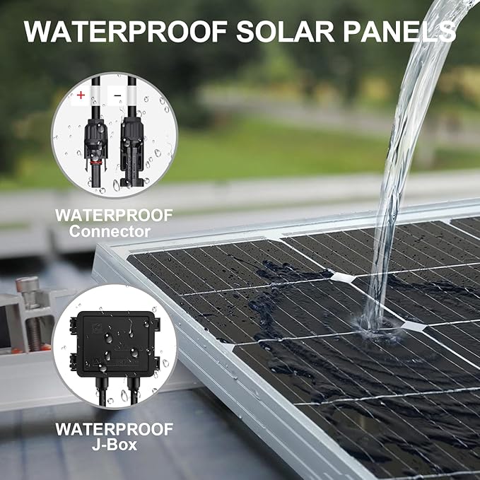 DOKIO 100W 18V Solar Panel 2-Pack for 12V Battery Charging, Monocrystalline 9BB Glass Modules with Aluminum Frame, MC4, Pre-Drilled Holes, Series/Parallel for RV, Boat, Roof, Off-Grid Systems