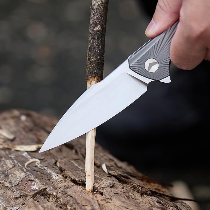 Folding Knife pocket knife EDC Knife With Clip Survival knife Hunting knife - M390 Steel Titanium Handle - Outdoor Hunting Hiking Survival Camping knife with Sheath Gifts For Men (Grey)