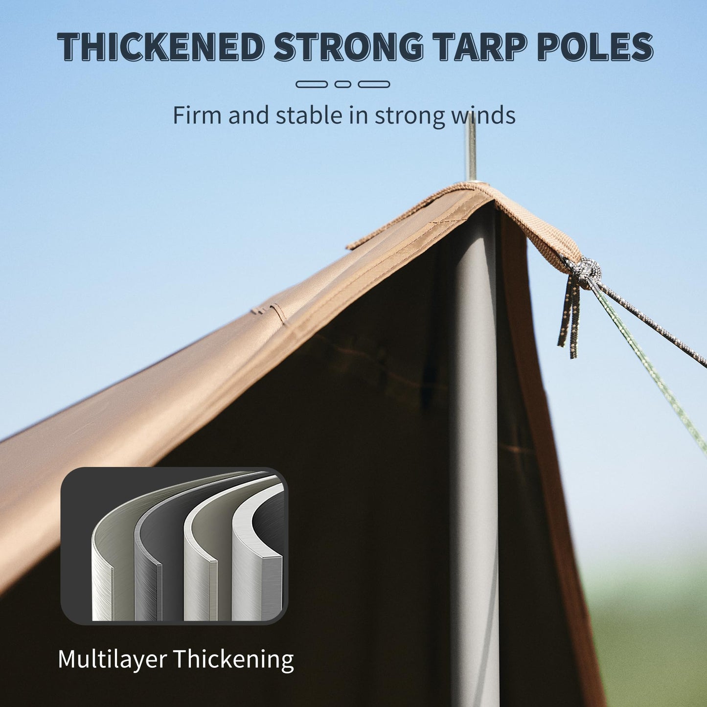 Naturehike Cloud Skies Camping Tent Tarp with Poles, Waterproof PU 18000mm+ Rain Shelter, Anti-UV