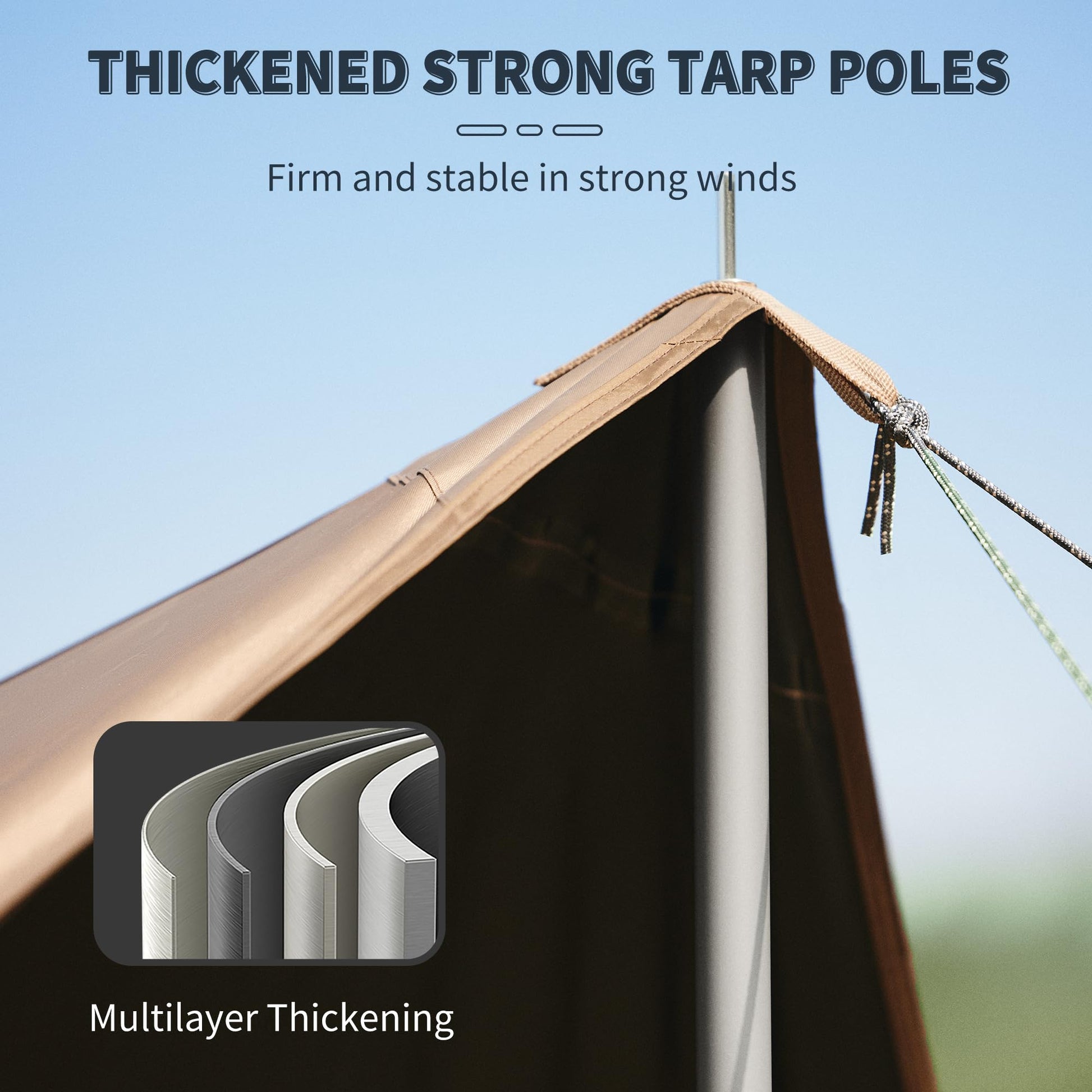 Naturehike Cloud Skies Camping Tent Tarp with Poles, Waterproof PU 18000mm+ Rain Shelter, Anti-UV
