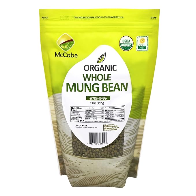 McCabe Organic Whole Mung Bean - Mung Beans Organic | Rich with Fiber & Minerals | USDA and CCOF Certified | Packed in USA | 2lbs (Pack of 2)