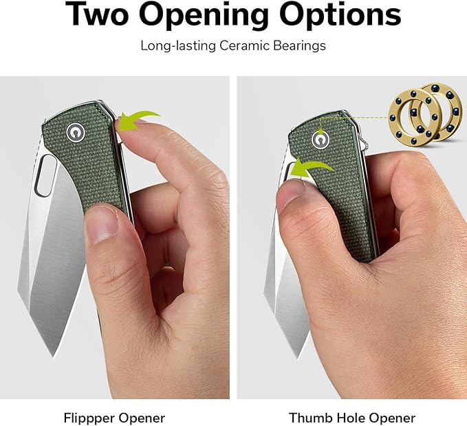 CIVIVI Nugz Folding Pocket Knife for EDC, 3.17" 14C28N Reverse Tanto Blade Micarta Handle Flipper Knife for Ideal Gift to Men Women C23060-2 (Green)