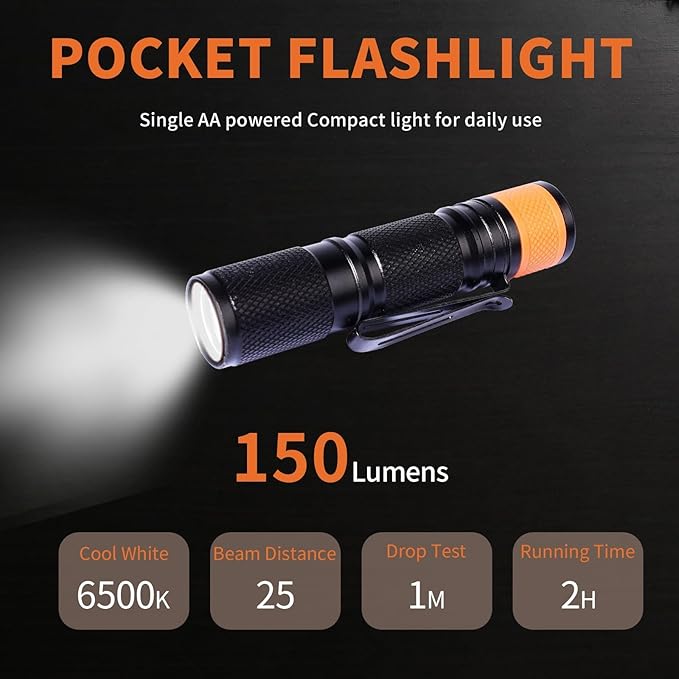 KunHe 20 Pack 150 Lm Small Mini LED Flashlight Single Mode Bulk Flashlights with Batteries Include Portable Flash Light AA Battery Powered with Bite Cap Gifts for Men Gifts for Father