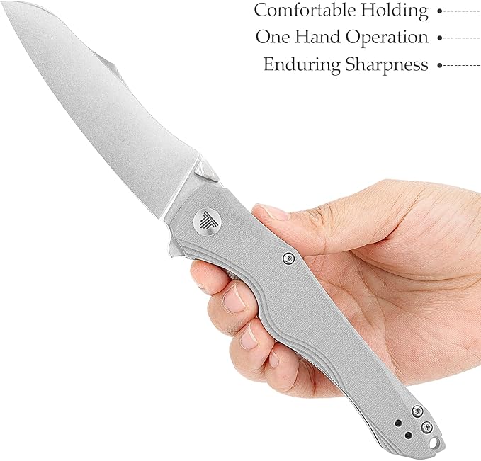 Knives, EDC Folding Knife for Men, Flipper Pocket Knife with Clip, Sharp Hiking Camping Survival Knives, G10 Handle and Ti Thumb Studï½?.89'' Stonewash 14C28N Steel Blade｜Triton-03