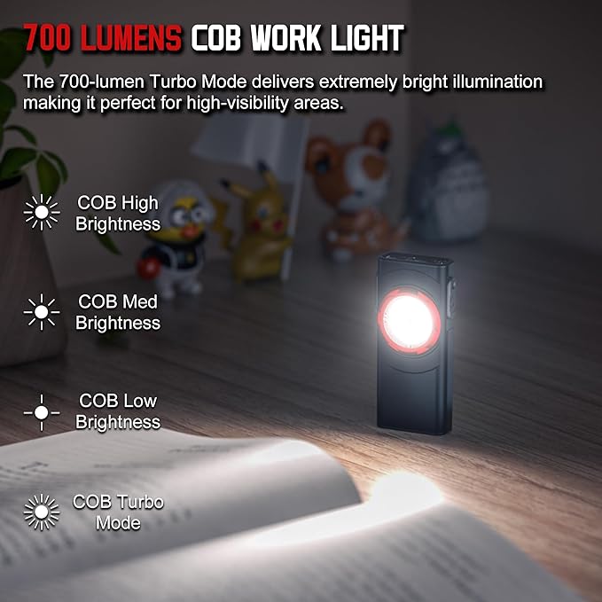 EDC Flashlight Rechargeable, 700 Lumens Mini LED Flashlight with 8 Modes Dual Light Sources Magnetic Flashlights with Clip Waterproof Pocket Flat Flashlights for Night Working (1, Black)