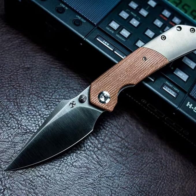 KANSEPT Fenrir Pocket Folding Knives for Men EDC Camping Folding Knife 3.48'' Satin CPM-S35VN Blade Pocket Folding Knife with Brown Micarta + Titanium Handle Everyday Carry K1034A6