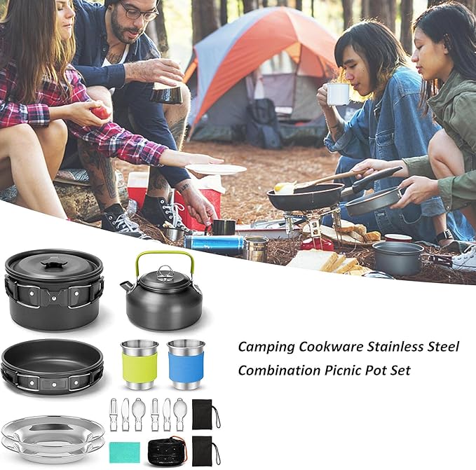 16Pcs Camping Cookware Camping Cooking Set Camping Stove Camping Pots and Pans Set Camping Gear Camp Kitchen Utensils Set