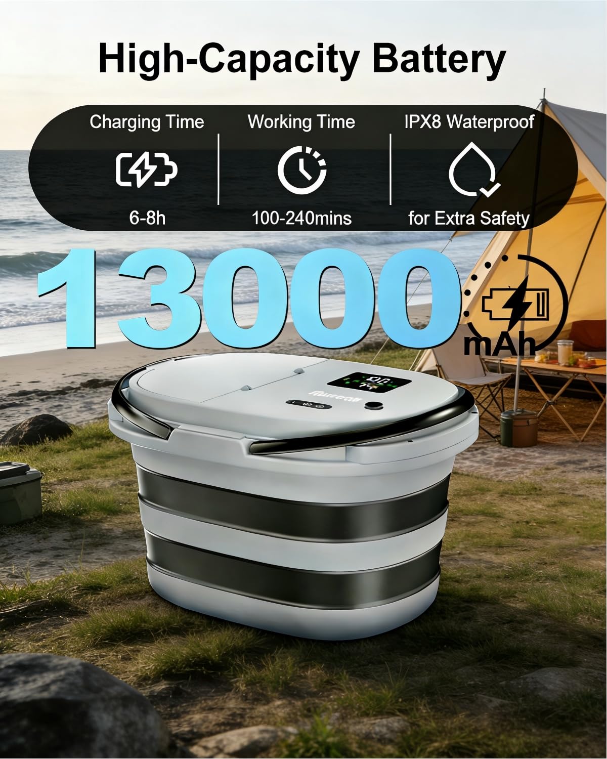 Tipkook Portable Integrated Camping Shower with 20L Bucket,13000mAh Battery Powered Shower