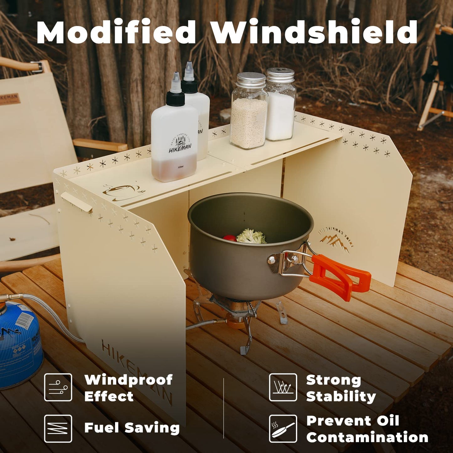 HIKEAMN Camping Stove Windscreen - Outdoor Folding Gas Stove Windshield,Camping Wind Blocker with a