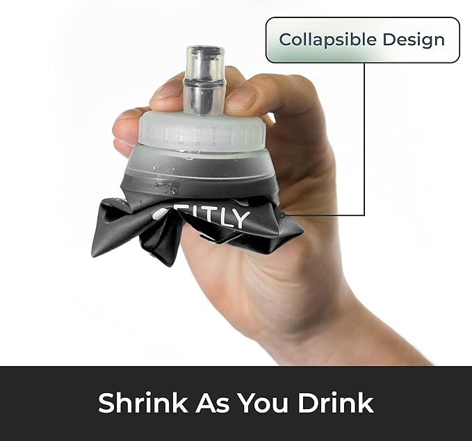 FITLY Large Soft Flask - 17 oz (500 ml) - Shrink As You Drink Pocket Soft Water Bottle for Hydration Pack/Running Vest- Folding Water Bottle for Running, Hiking, Cycling - Ski Water Bottles (F5L)