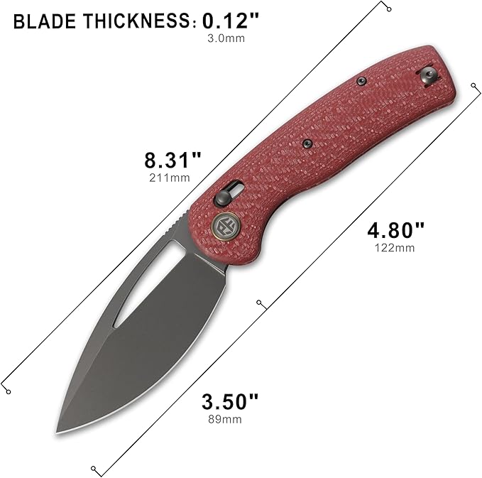 Petrified fish PFP13 Viper Folding Knife,3.5" K110 Steel Stonewashed Blade Carbon Fiber Handle Pocket Knife for Camping EDC Outdoor (Red Stonewashed)