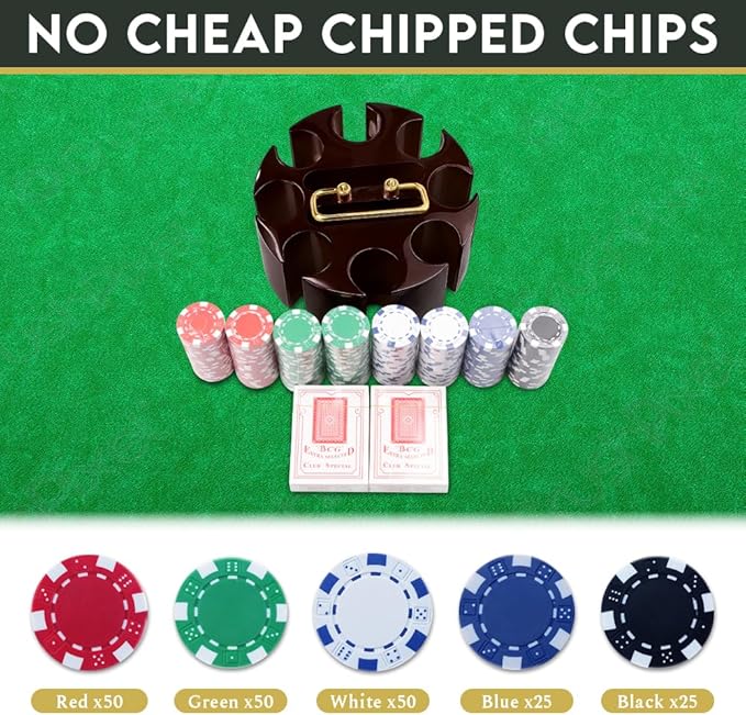 Poker Set, 200pcs 11.5gr Hefty Casino Chip Set with Solid Wooden Rotating Carousel Case and 2 Decks of Game Play Cards Kit for Beginners Casual and Professional Holdem Blackjack Poker Players